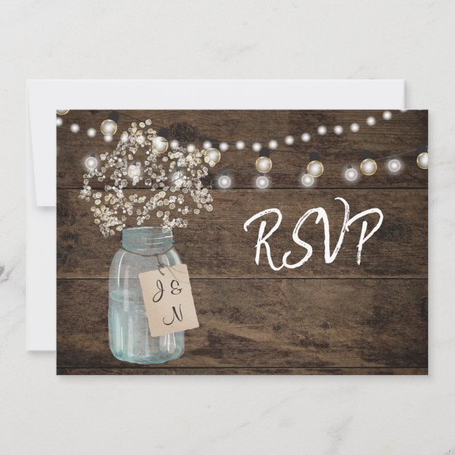 Convites Luzes de Criança Rústica Mason Jar Wedding Card (Frente)