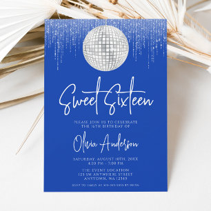 Convites Luzes de Disco Azul Real Prata Sweet 16
