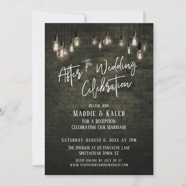 Convites Luzes de Edison de Tijolo Após a Celebração de Cas (Frente)