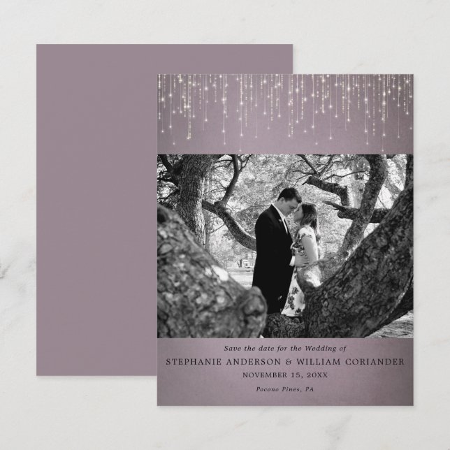 Convites Luzes de Espumação Foto Mauve Salvar Data (Frente/Verso)