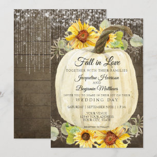 Convites Luzes de Fada Florais de Girassol Rústico Abóbora 