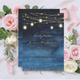 Convites Luzes de Fada Glitter Dourado Azul Casamento 