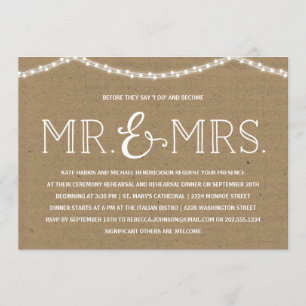 Convites Luzes de fada Janto de ensaio Rustic Kraft Paper