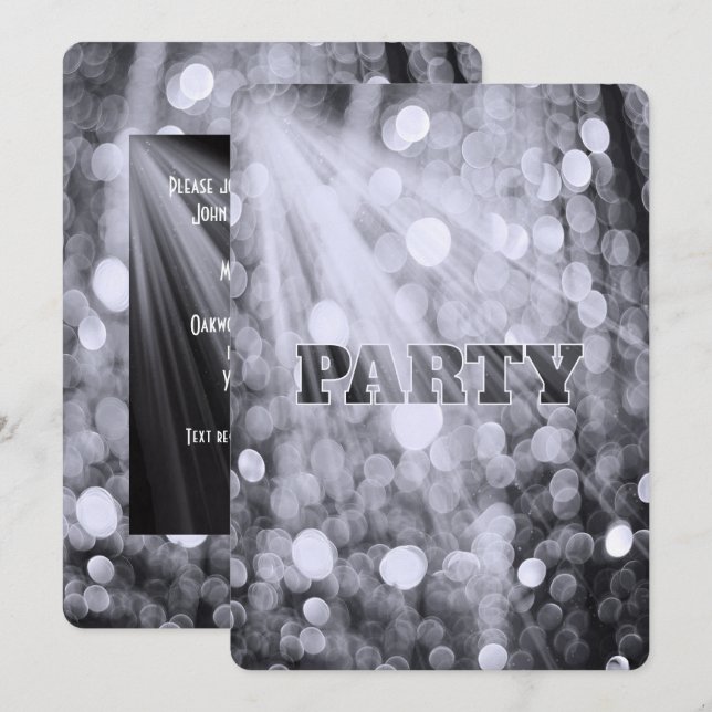 Convites Luzes de festa com Bokeh prateado (Frente/Verso)