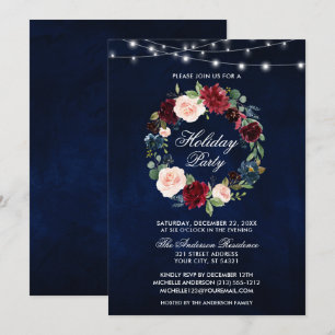Convites Luzes de Festa de Férias Florais em Aquarela Elega