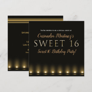 Convites Luzes de Hollywood Tipografia Dourada Festa Sweet 