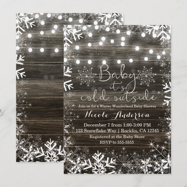 Convites Luzes de Inverno & Flocos de Neve ChÃ¡ de BebÃª RÃ (Frente/Verso)