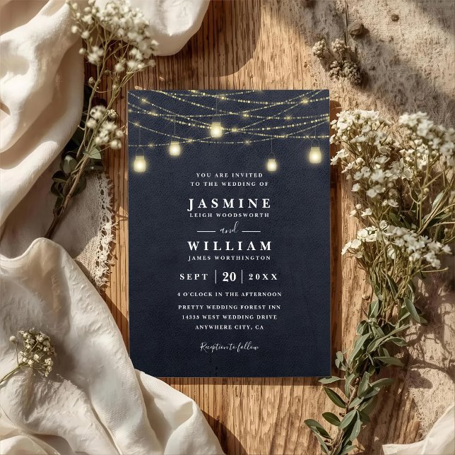 Convites Luzes de Jarro de Mason Brilhante Casamento Rústic (Criador carregado)