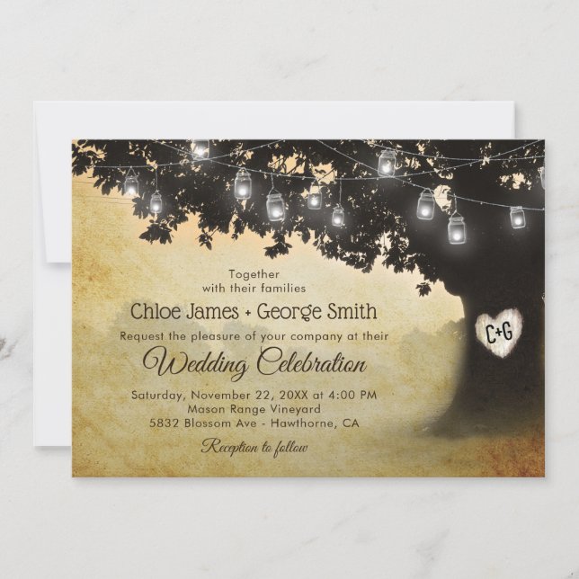 Convites Luzes de Jarro de Pedra com Carvalho Rústico Vinta (Frente)