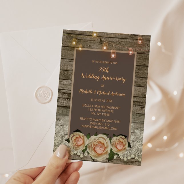 Convites Luzes de Jarro de Pedra com Renda Rosa Rústica 25º (Criador carregado)