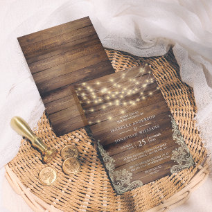 Convites Luzes de madeira e cordas russas Vintage Lace We