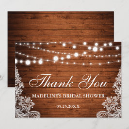 Convites Luzes de madeira russa Chá de panela Lace Obrigado