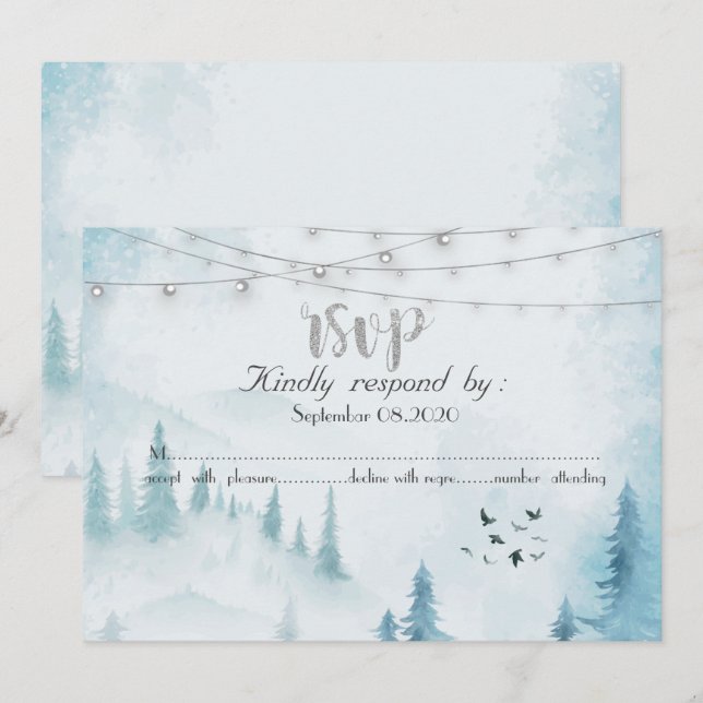 Convites Luzes de Natal para Floresta de Inverno,RSVP (Frente/Verso)