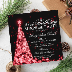 Convites Luzes de Natal Red Surprise aniversário de 21 anos
