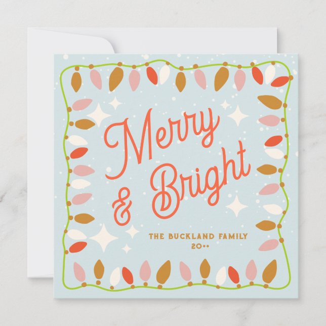 Convites Luzes de Natal Retro Alegre e Brilhante (Frente)