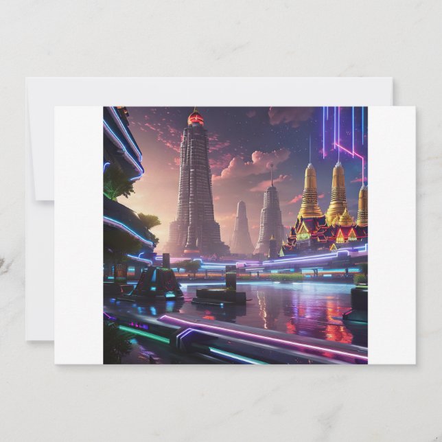 Convites Luzes de Neon Vibrantes de Cyberpunk Bangkok (Frente)