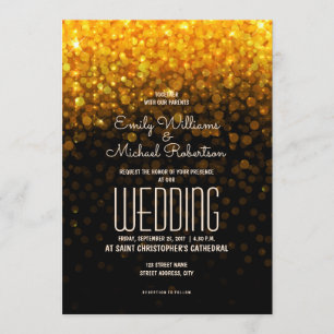 Convites Luzes de ouro de casamento elegantes e fundo de pr