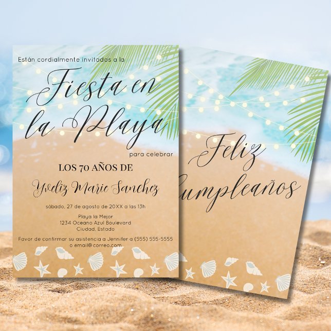 Convites Luzes de Palma de Praia Chic Espanhol para Festa d (Criador carregado)