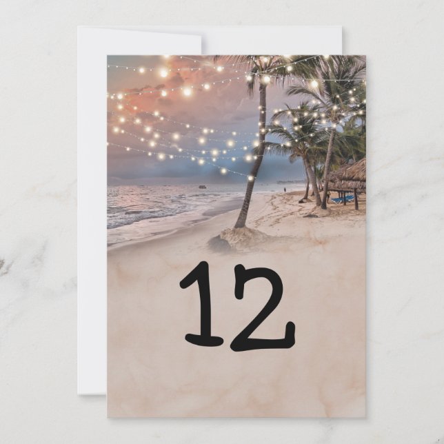 Convites Luzes de Praia Tropical Número de Mesa 5x7 (Frente)