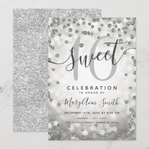 Convites Luzes de Prata Brilhantes Confetti 16º Aniversár