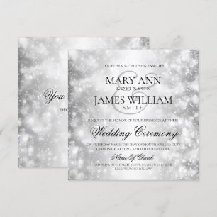 Convites Luzes de Shimmer Silver de Casamento Elegante