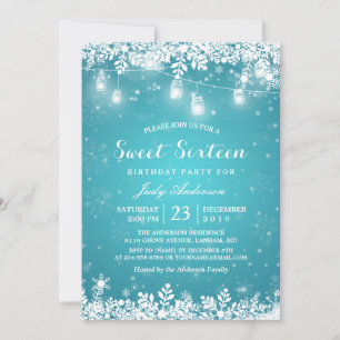 Convites Luzes de Snowflake de 16 Turquesas de inverno Doce