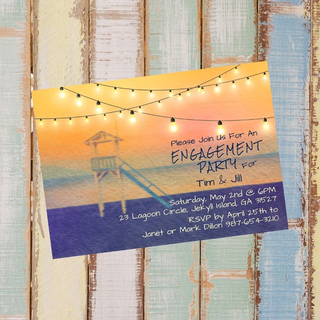 Convites Luzes de String de Aquarela da Praia (Criador carregado)