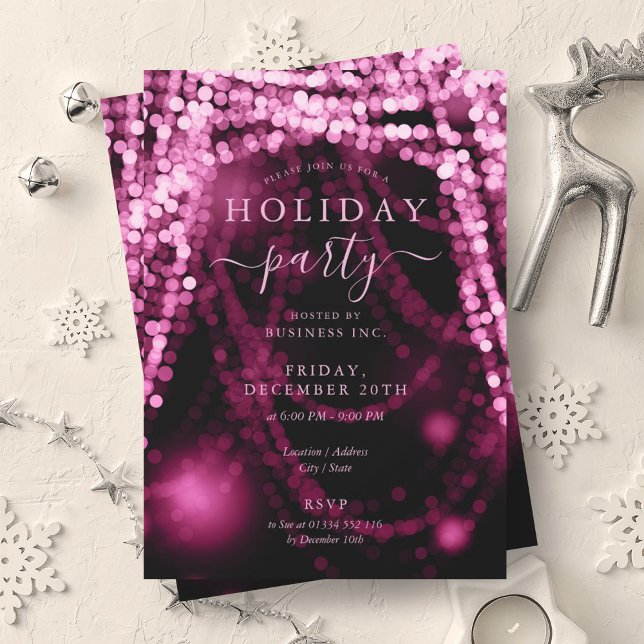Convites Luzes de String de Feriado de Empresa Rosa-Escamud (Elegant Blush Pink Company Holiday String Lights Invitation)