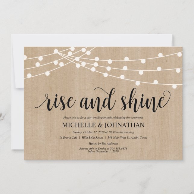 Convites Luzes de String Rustic Postam Brunch de Casamento (Frente)