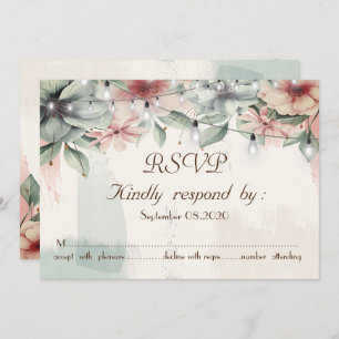 Convites Luzes de String,Traço de Pincel,RSVP Floral