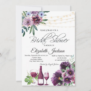 Convites Luzes de Taça de Vinho Flores Violeta Chá de Noiva