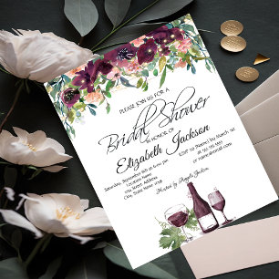 Convites Luzes de Taça de Vinho Rosas Borgonha Chuveiro de 