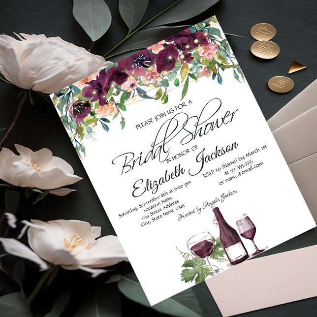 Convites Luzes de Taça de Vinho Rosas Borgonha Chuveiro de  (Criador carregado)