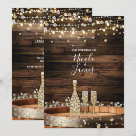 Convites Luzes de Tonel de Madeira Rústica Champanhe Casame