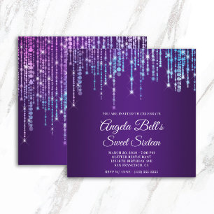 Convites Luzes de Unicórnio Brilhante Roxo Real Sweet Sixte