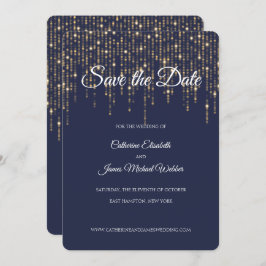 Convites Luzes Douradas, Azul da Meia-Noite, Salve a Data