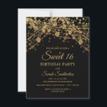 Convites Luzes Douradas brilhantes escuras com cordas lumin<br><div class="desc">Elegante Doce 16 convite de aniversário com belas luzes de cordas de ouro e espumantes sobre fundo preto.</div>