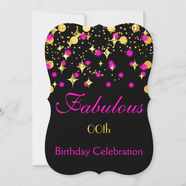 Convites Luzes Douradas com Brilho Rosa Vibrante Festa de A (Frente)