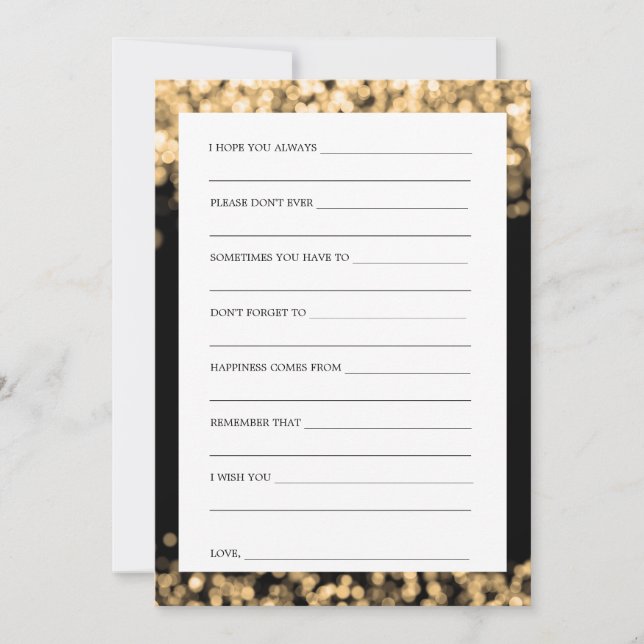 Convites Luzes Douradas das placas de conselho do chá de pa (Frente)