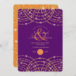 Convites Luzes Douradas de Coral Roxo de Casamento Indiano