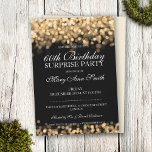Convites Luzes Douradas de Festa de aniversário Surpresa El<br><div class="desc">Elegante 60th Surprise Convite de aniversário com sofisticado motivo de luzes Douradas,  nome e data personalizados e texto adicional. Imprima sua família e amigos com este design de anúncio de na moda e aniversário clássico. Totalmente personalizável! Fácil de usar e fácil de personalizar.</div>