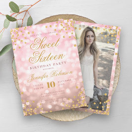 Convites Luzes Douradas do Rosa elegante e fotografia Doura