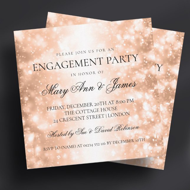 Convites Luzes Douradas do Shimmer da Rosa Elegante (Elegant Engagement Party Rose Gold Shimmer Lights Invitation)