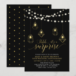 Convites Luzes Douradas e Pretas Surpresa de Aniversário de