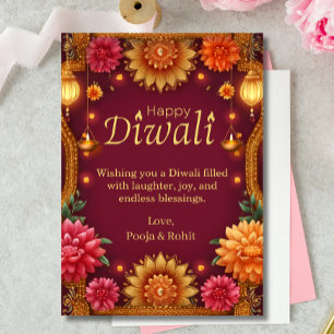 Convites Luzes Douradas Florais Diwali Red