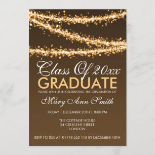 Convites Luzes Dourados da corda da festa de formatura
