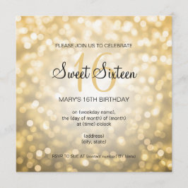 Convites Luzes Dourados do brilho da festa de aniversário