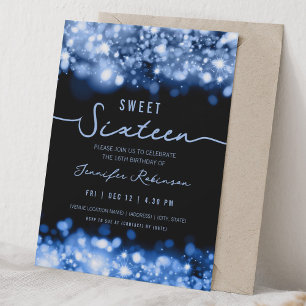 Convites Luzes Elegantes de Brilho Sweet Sixteen Azul Naval