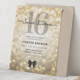 Convites Luzes Elegantes de Brilho Sweet Sixteen Dourado