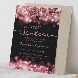 Convites Luzes Elegantes de Brilho Sweet Sixteen Dourado Ro